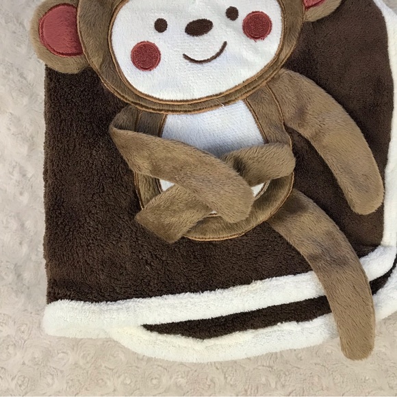 Babies R Us Brown Monkey Baby Blanket Cream Off White Floppy Legs New - Picture 2 of 6